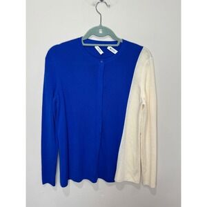 Akris Punto Wool Colorblock Cardigan sz 8 Blue Cream Lightweight Soft
